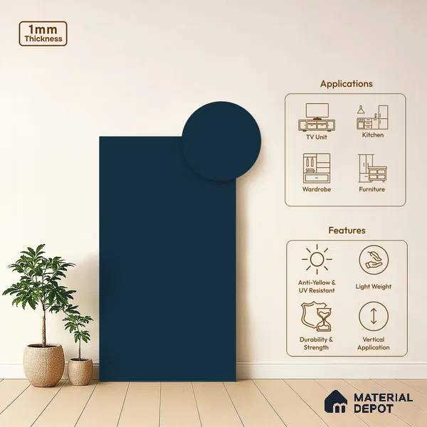 Solid Colors Look LM 19233 Teal 8 ft x 4 ft Matte Finish Decorative Laminate - 1 mm | Suitable for Living Room, Kitchen, Office