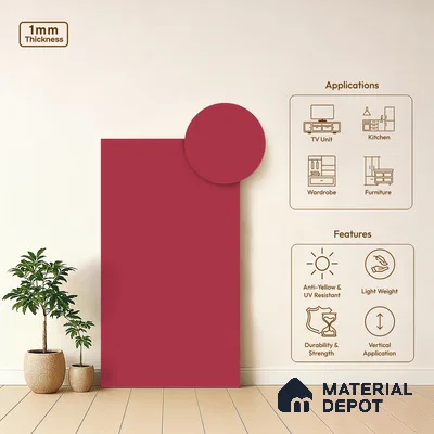 Solid Colors Look LM 19235 Raspberry 8 ft x 4 ft Matte Finish Decorative Laminate - 1 mm | Suitable for Living Room, Kitchen, Office