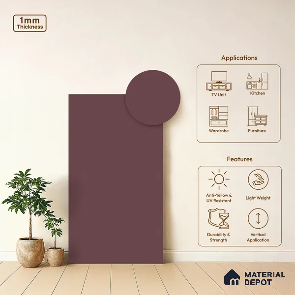Solid Colors Look LM 19243 Rouge 8 ft x 4 ft Matte Finish Decorative Laminate - 1 mm | Suitable for Living Room, Kitchen, Office