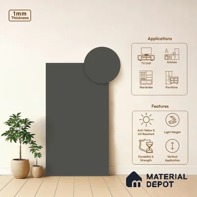 Solid Colors Look LM 19244 Stone Grey 8 ft x 4 ft Matte Finish Decorative Laminate - 1 mm | Suitable for Living Room, Kitchen, Office