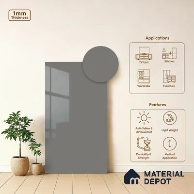 Solid Colors Look LM 19248 Light Grey 8 ft x 4 ft Glossy Finish Decorative Laminate - 1 mm | Suitable for Living Room, Kitchen, Office