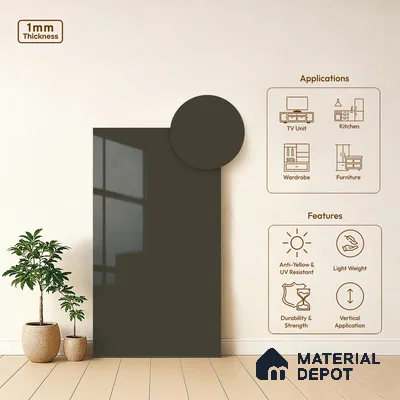 Solid Colors Look LM 19249 Slate Grey 8 ft x 4 ft Glossy Finish Decorative Laminate - 1 mm | Suitable for Living Room, Kitchen, Office