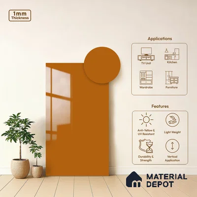 Solid Colors Look LM 19251 Nagpur Orange 8 ft x 4 ft Glossy Finish Decorative Laminate - 1 mm | Suitable for Living Room, Kitchen, Office