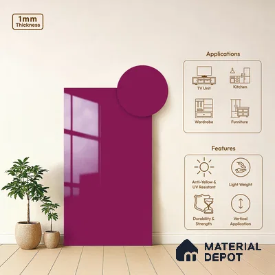 Solid Colors Look LM 19254 Bubble Gum Pink 8 ft x 4 ft Glossy Finish Decorative Laminate - 1 mm | Suitable for Living Room, Kitchen, Office