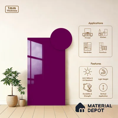 Solid Colors Look LM 19255 Hot Pink 8 ft x 4 ft Glossy Finish Decorative Laminate - 1 mm | Suitable for Living Room, Kitchen, Office