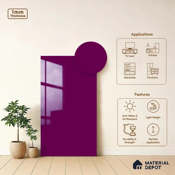 Solid Colors Look LM 19255 Hot Pink 8 ft x 4 ft Glossy Finish Decorative Laminate - 1 mm | Suitable for Living Room, Kitchen, Office