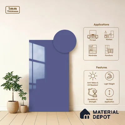 Solid Colors Look LM 19258 Arctic Blue 8 ft x 4 ft Glossy Finish Decorative Laminate - 1 mm | Suitable for Living Room, Kitchen, Office