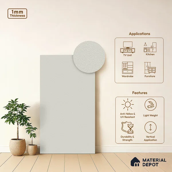 Solid Colors Look LM 19262 Frosty White 8 ft x 4 ft Suede Finish Decorative Laminate - 1 mm | Suitable for Living Room, Kitchen, Office