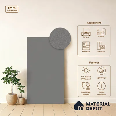 Solid Colors Look LM 19263 Light Grey 8 ft x 4 ft Suede Finish Decorative Laminate - 1 mm | Suitable for Living Room, Kitchen, Office