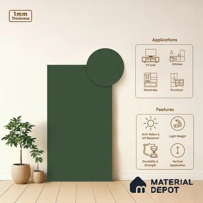 Solid Colors Look LM 19266 Basil Green 8 ft x 4 ft Suede Finish Decorative Laminate - 1 mm | Suitable for Living Room, Kitchen, Office