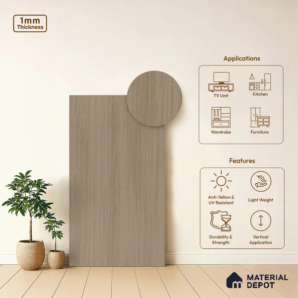 Wooden Look LM 19273 White Oak 8 ft x 4 ft Texture Finish Decorative Laminate - 1 mm | Suitable for TV Unit, Wardrobe, Kitchen Cabinets