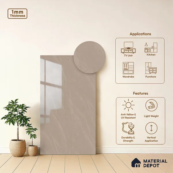 Stone Look LM 19277 Rosegold Carrara 8 ft x 4 ft Glossy Finish Decorative Laminate - 1 mm | Suitable for TV Unit, Wardrobe, Kitchen Cabinets