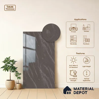 Stone Look LM 19278 Grey Carrara 8 ft x 4 ft Glossy Finish Decorative Laminate - 1 mm | Suitable for TV Unit, Wardrobe, Kitchen Cabinets