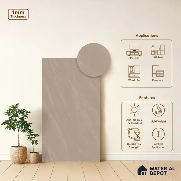 Stone Look LM 19296 Rosegold Carrara 8 ft x 4 ft Texture Finish Decorative Laminate - 1 mm | Suitable for TV Unit, Wardrobe, Kitchen Cabinets