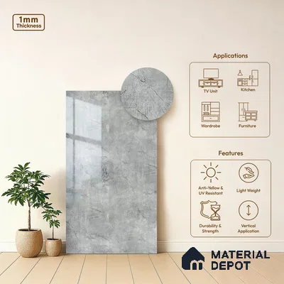 Wooden Look LM 19302 Greek Slate 2 8 ft x 4 ft Glossy Finish Decorative Laminate - 1 mm | Suitable for TV Unit, Wardrobe, Kitchen Cabinets