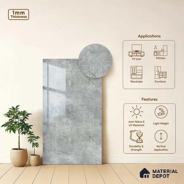 Wooden Look LM 19302 Greek Slate 2 8 ft x 4 ft Glossy Finish Decorative Laminate - 1 mm | Suitable for TV Unit, Wardrobe, Kitchen Cabinets
