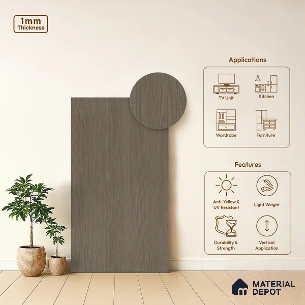 Wooden Look LM 19307 Grey Oak 8 ft x 4 ft Matte Finish Decorative Laminate - 1 mm | Suitable for TV Unit, Wardrobe, Kitchen Cabinets
