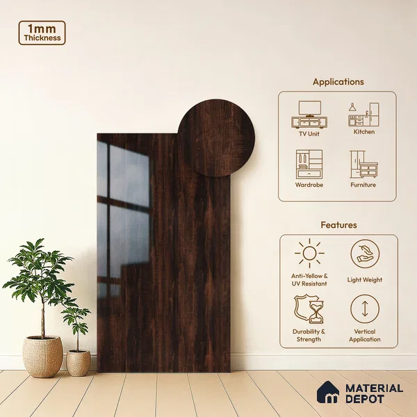 Wooden Look LM 19315 Australian Pine 8 ft x 4 ft Glossy Finish Decorative Laminate - 1 mm | Suitable for TV Unit, Wardrobe, Kitchen Cabinets
