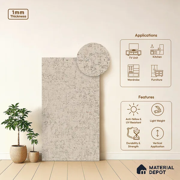 Stone Look LM 19322 Concrete Charcoal 8 ft x 4 ft Texture Finish Decorative Laminate - 1 mm | Suitable for TV Unit, Wardrobe, Kitchen Cabinets