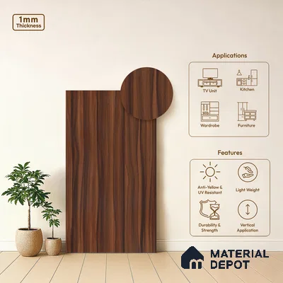 Wooden Look LM 19326 Wharthon Walnut 8 ft x 4 ft Texture Finish Decorative Laminate - 1 mm | Suitable for TV Unit, Wardrobe, Kitchen Cabinets