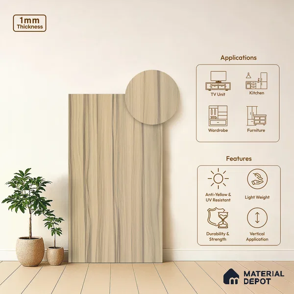 Wooden Look LM 19328 Wasum Walnut 8 ft x 4 ft Texture Finish Decorative Laminate - 1 mm | Suitable for TV Unit, Wardrobe, Kitchen Cabinets