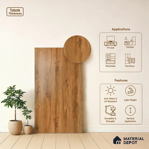 Wooden Look LM 19329 Canadian Pear 8 ft x 4 ft Texture Finish Decorative Laminate - 1 mm | Suitable for TV Unit, Wardrobe, Kitchen Cabinets