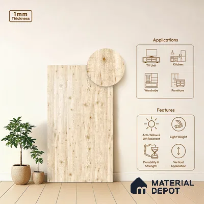 Wooden Look LM 19331 White Tyrol Pine 8 ft x 4 ft Texture Finish Decorative Laminate - 1 mm | Suitable for TV Unit, Wardrobe, Kitchen Cabinets