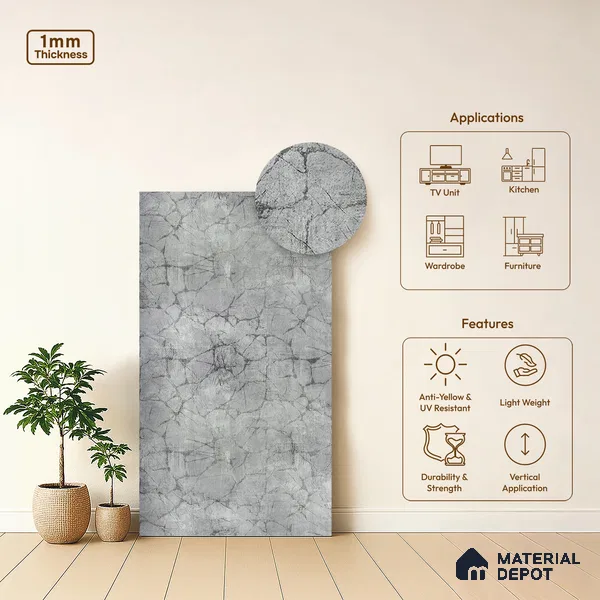 Stone Look LM 19335 Greek Slate 2 8 ft x 4 ft Texture Finish Decorative Laminate - 1 mm | Suitable for TV Unit, Wardrobe, Kitchen Cabinets