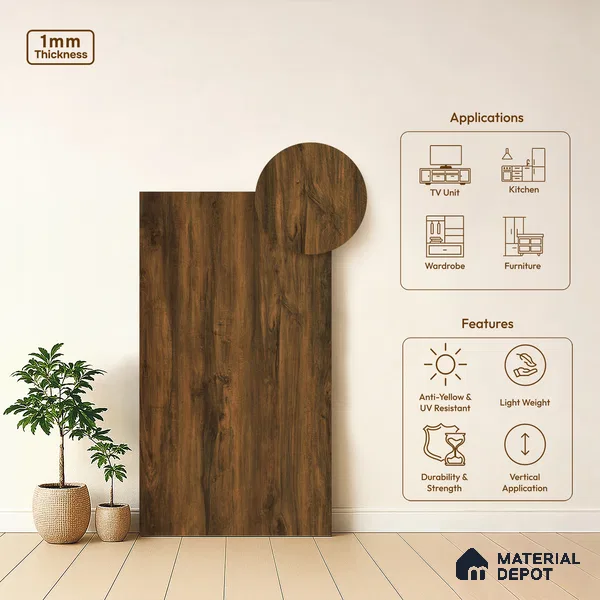Wooden Look LM 19340 American Pear 8 ft x 4 ft Texture Finish Decorative Laminate - 1 mm | Suitable for TV Unit, Wardrobe, Kitchen Cabinets