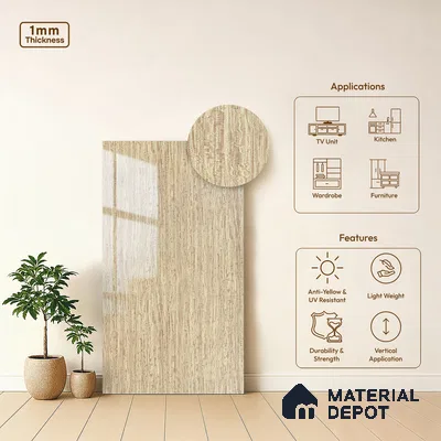 Wooden Look LM 19346 Mali Mahogany 8 ft x 4 ft Glossy Finish Decorative Laminate - 1 mm | Suitable for TV Unit, Wardrobe, Kitchen Cabinets