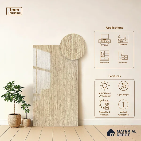 Wooden Look LM 19346 Mali Mahogany 8 ft x 4 ft Glossy Finish Decorative Laminate - 1 mm | Suitable for TV Unit, Wardrobe, Kitchen Cabinets