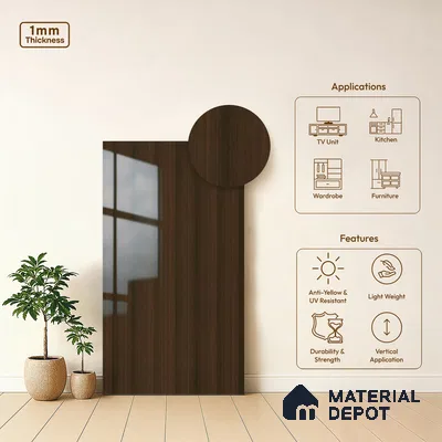 Wooden Look LM 19347 Wales Walnut 8 ft x 4 ft Glossy Finish Decorative Laminate - 1 mm | Suitable for TV Unit, Wardrobe, Kitchen Cabinets