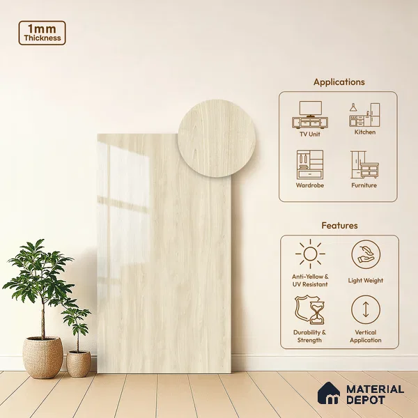 Wooden Look LM 19360 Baraki Walnut 8 ft x 4 ft Glossy Finish Decorative Laminate - 1 mm | Suitable for TV Unit, Wardrobe, Kitchen Cabinets