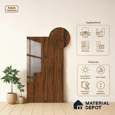 Wooden Look LM 19365 Tropical Wood 8 ft x 4 ft Glossy Finish Decorative Laminate - 1 mm | Suitable for TV Unit, Wardrobe, Kitchen Cabinets