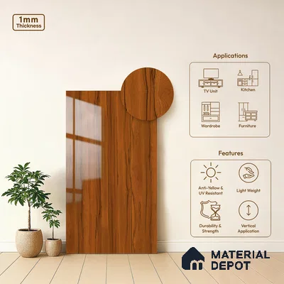 Wooden Look LM 19366 Apple Wood Usa 8 ft x 4 ft Glossy Finish Decorative Laminate - 1 mm | Suitable for TV Unit, Wardrobe, Kitchen Cabinets