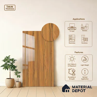 Wooden Look LM 19367 Apple Wood Uk 8 ft x 4 ft Glossy Finish Decorative Laminate - 1 mm | Suitable for TV Unit, Wardrobe, Kitchen Cabinets