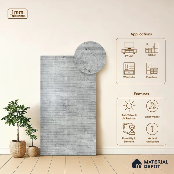 Wooden Look LM 19370 Greek Slate 2 8 ft x 4 ft Texture Finish Decorative Laminate - 1 mm | Suitable for TV Unit, Wardrobe, Kitchen Cabinets