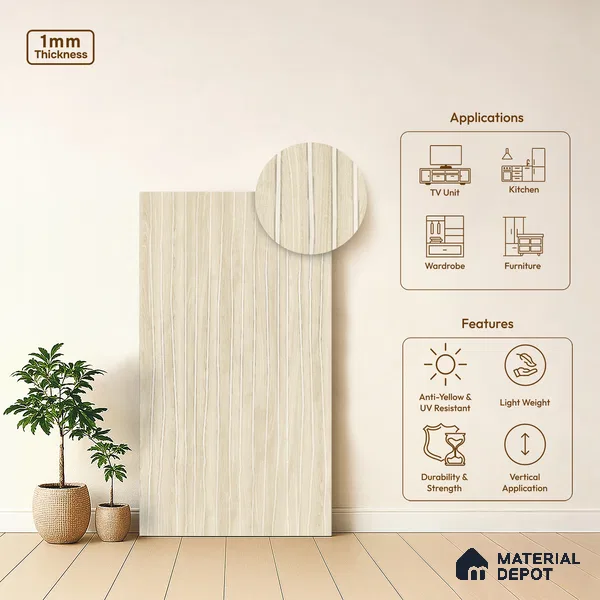Wooden Look LM 19383 Baraki Walnut 8 ft x 4 ft Texture Finish Decorative Laminate - 1 mm | Suitable for TV Unit, Wardrobe, Kitchen Cabinets