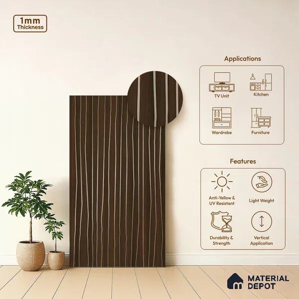 Wooden Look LM 19384 Wales Walnut 8 ft x 4 ft Texture Finish Decorative Laminate - 1 mm | Suitable for TV Unit, Wardrobe, Kitchen Cabinets