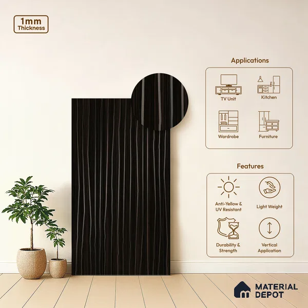 Wooden Look LM 19385 Tacna Teak 8 ft x 4 ft Texture Finish Decorative Laminate - 1 mm | Suitable for TV Unit, Wardrobe, Kitchen Cabinets