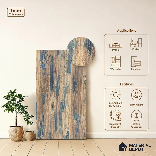 Wooden Look LM 19388 Eucalyptus Wood 8 ft x 4 ft Texture Finish Decorative Laminate - 1 mm | Suitable for TV Unit, Wardrobe, Kitchen Cabinets