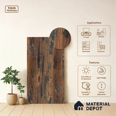Wooden Look LM 19389 Brazil Wood 8 ft x 4 ft Texture Finish Decorative Laminate - 1 mm | Suitable for TV Unit, Wardrobe, Kitchen Cabinets