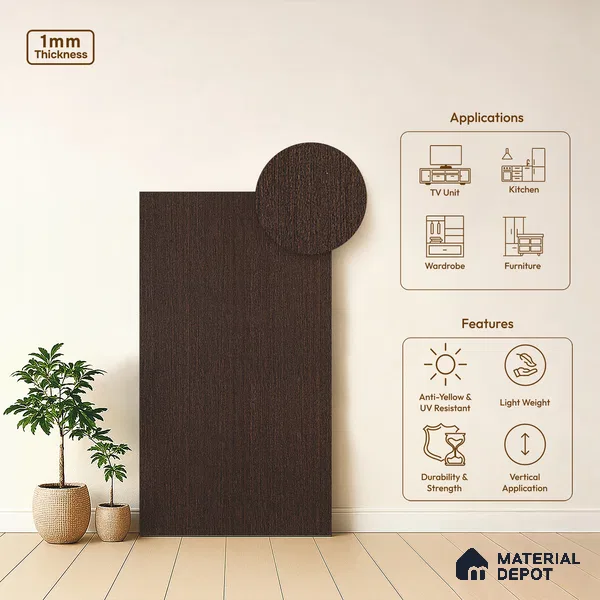 Wooden Look LM 19401 Natural Wenge 8 ft x 4 ft Suede Finish Decorative Laminate - 1 mm | Suitable for TV Unit, Wardrobe, Kitchen Cabinets