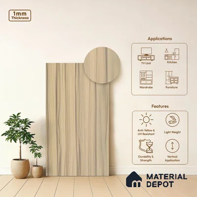 Wooden Look LM 19404 Wasum Walnut 8 ft x 4 ft Suede Finish Decorative Laminate - 1 mm | Suitable for TV Unit, Wardrobe, Kitchen Cabinets