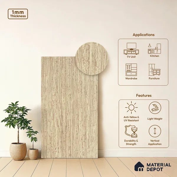 Wooden Look LM 19407 Mali Mahogany 8 ft x 4 ft Suede Finish Decorative Laminate - 1 mm | Suitable for TV Unit, Wardrobe, Kitchen Cabinets