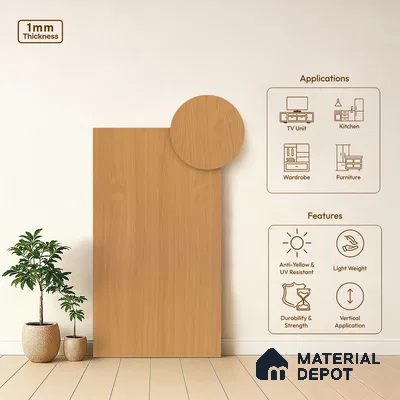 Wooden Look LM 19411 Basel Beech 8 ft x 4 ft Suede Finish Decorative Laminate - 1 mm | Suitable for TV Unit, Wardrobe, Kitchen Cabinets