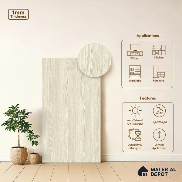 Wooden Look LM 19412 Highland Pine 8 ft x 4 ft Suede Finish Decorative Laminate - 1 mm | Suitable for TV Unit, Wardrobe, Kitchen Cabinets