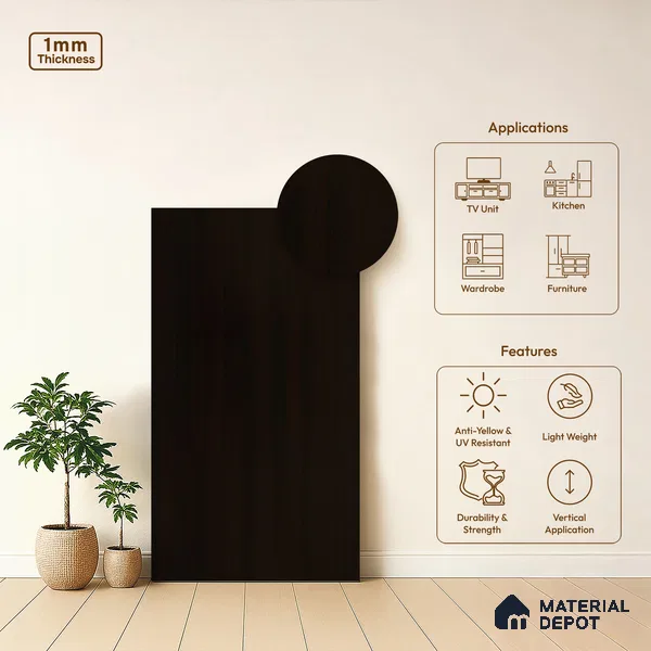 Wooden Look LM 19413 Brown Ipe 8 ft x 4 ft Suede Finish Decorative Laminate - 1 mm | Suitable for TV Unit, Wardrobe, Kitchen Cabinets