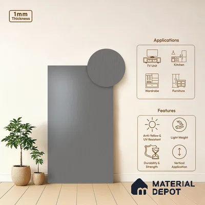 Solid Colors Look LM 23637 Silver Foil 8 ft x 4 ft Matte Finish Decorative Laminate - 1 mm | Suitable for Living Room, Kitchen, Office