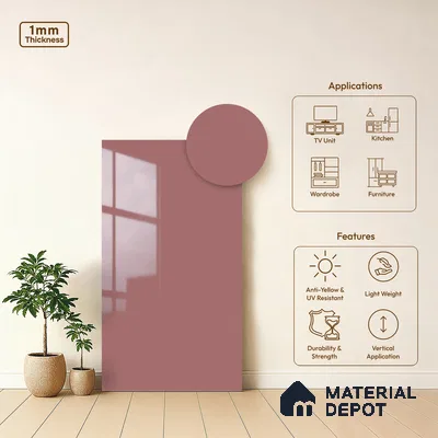 LM 19427 Roxburghii Solid Color Glossy Finish 8 ft x 4 ft Decorative Laminate - 1 mm | Suitable for Living Room, Kitchen, Office